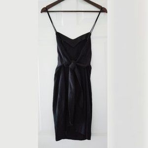 ASOS Black Linen Tie Back Mini Dress Backless Adjustable Sweetheart Neckline 2
